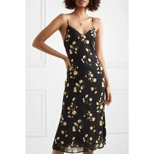 NWT Reformation Dietrich Black Floral Midi Dress Size 4 Yellow White Flowers